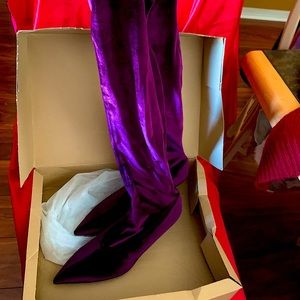Zara thigh high purple velvet boots!